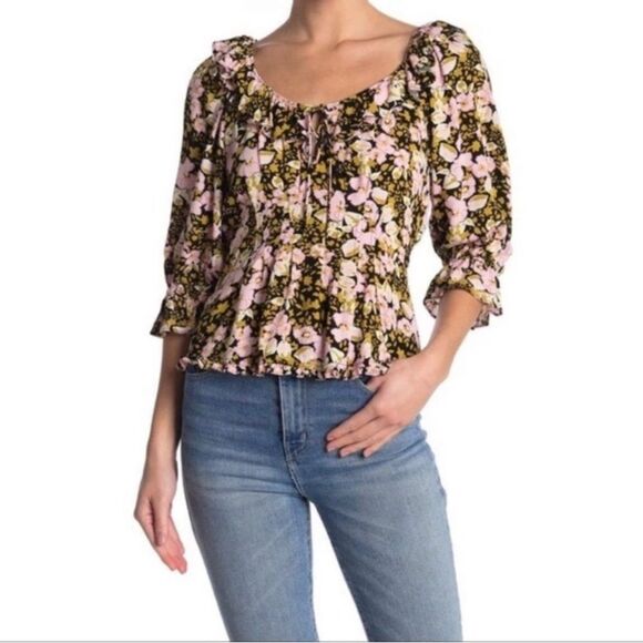 Free People Tops - Free People Sweet Memories Pink/ Black Blouse Size Medium